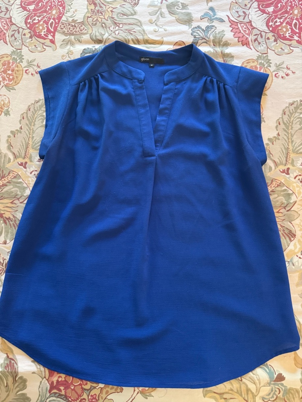 Gibson Royal Blue Split-Neck Cap Sleeve Blouse
